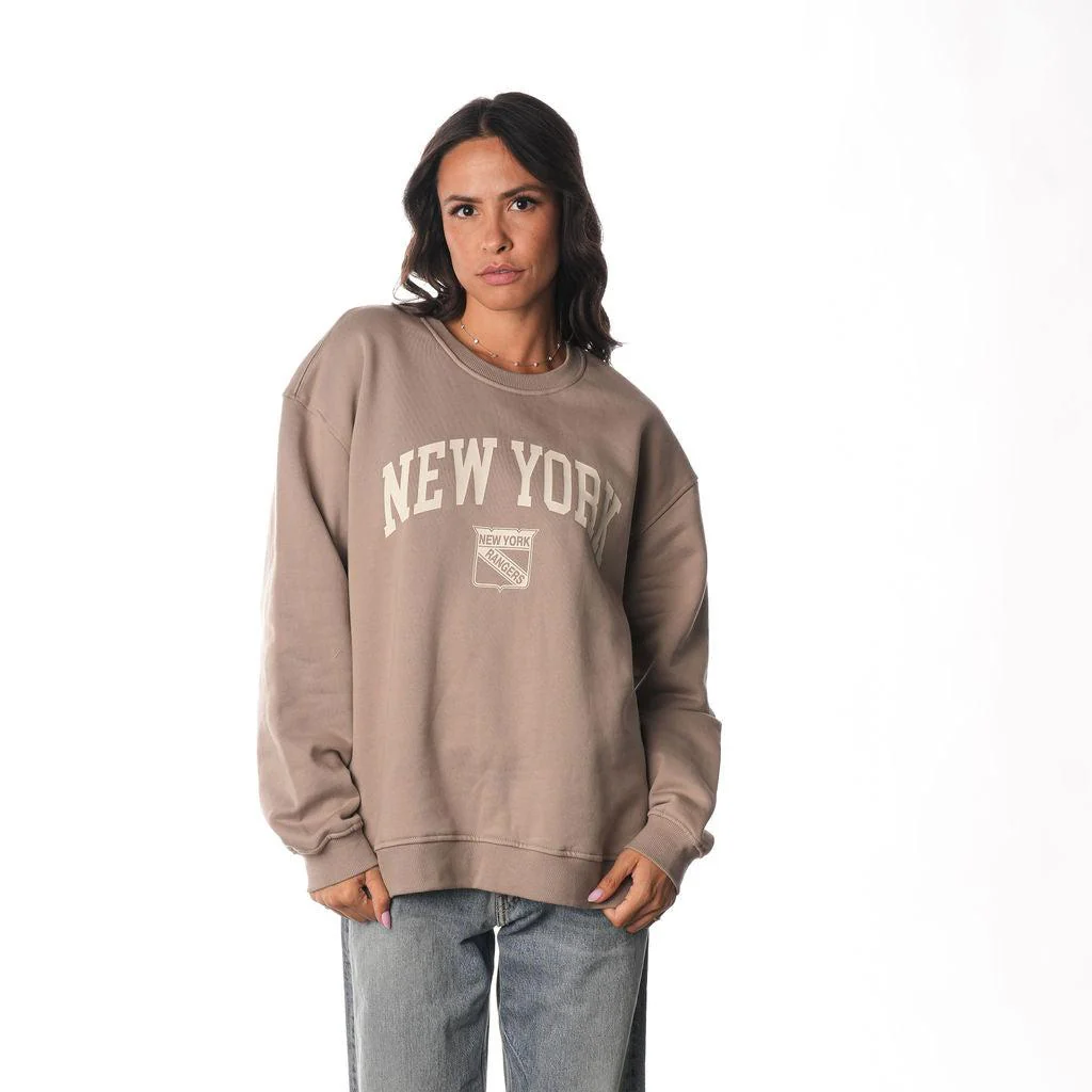 NY Rangers Front Back Crew Fleece - Warm Grey - Image 3