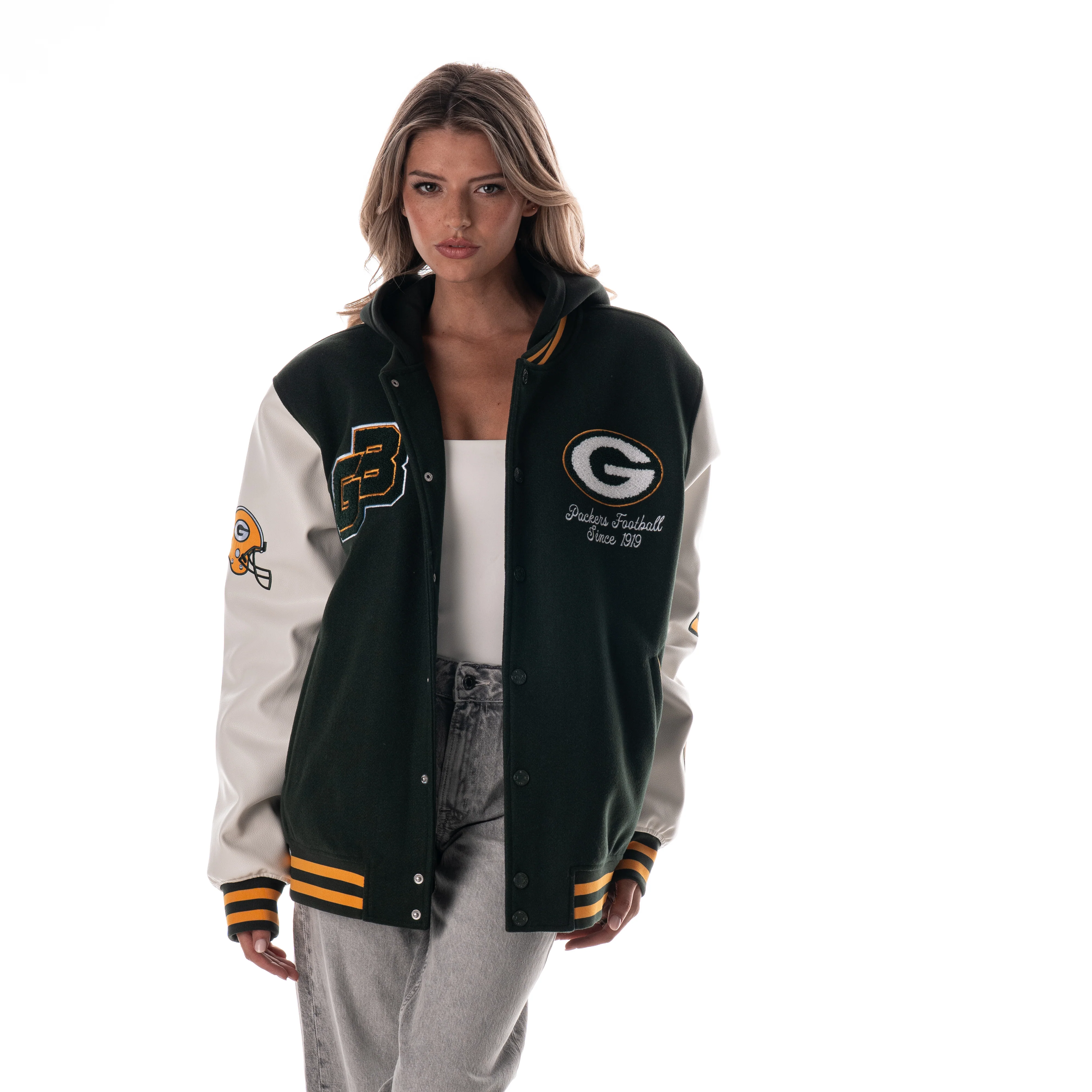 Green Bay Packers Unisex Hooded Varsity Jacket - Green - Image 4